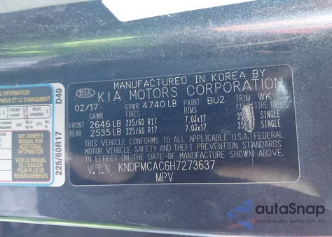 2017 Kia Sportage Lx из США, поврежденный, VIN KNDPMCAC6H7273637